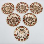 Four Royal Crown Derby 1128 fan plates, 1st quality, together with a 1128 medium plate and a fan