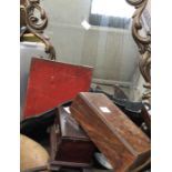 Rococo-style wall mirror, pricket candlestick, treen boxes, a 19th century cast brass planter, a