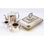 A collection of silver plated items to include 1970s' coffee set and food warmer