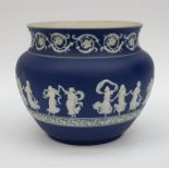 An Adams ceramic jardinière in blue and white colourway, depicting 'dancing ladies' to sides and