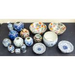 A collection of Eastern ceramics to include; seven ginger jars - two punis design, two blue and