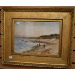 A late 19th century watercolour of a coastal scene, signed and dated  bottom right in a gilt