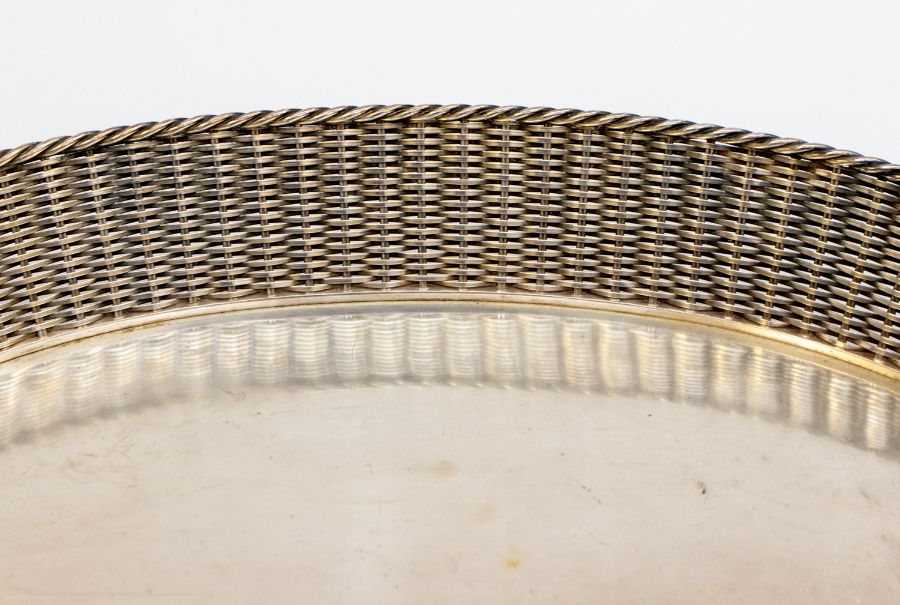 A French late 19th century / early 20th century silver plated basket weave style galleried tray by - Image 9 of 9