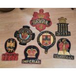 A group of seven lead fire plaques including Notts and Derbys, Royal Liverpool, Guardian,