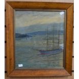 An Oil on Canvas of a Scooner offshore, Maple frame, approx. 31cm across x 36cm down.