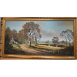 A large signed oil painting of a countryside scene by Wendy Reeves (20th century)