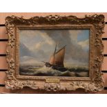 John Sell Cotman (1782 - 1842) Oil on panel, Sailing boat on choppy sea, within ornate gilt frame,