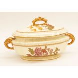 A large Royal Worcester tureen and cover with ornate floral and gilt paint, elephant headed