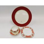 Royal Crown Derby - terracotta band and green band plates together with a part tea service by