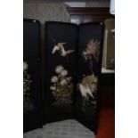 A Japanese four-fold embroidered room screen, late Meiji Period circa 1885-1890, worked with cranes