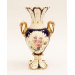 A Rockingham works of Brameld tall ornately designed floral painted vase with gilt decoration to a