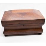 A late Georgian sarcophagus tea caddy in mahogany on bun feet with addition of  (probably Victorian)