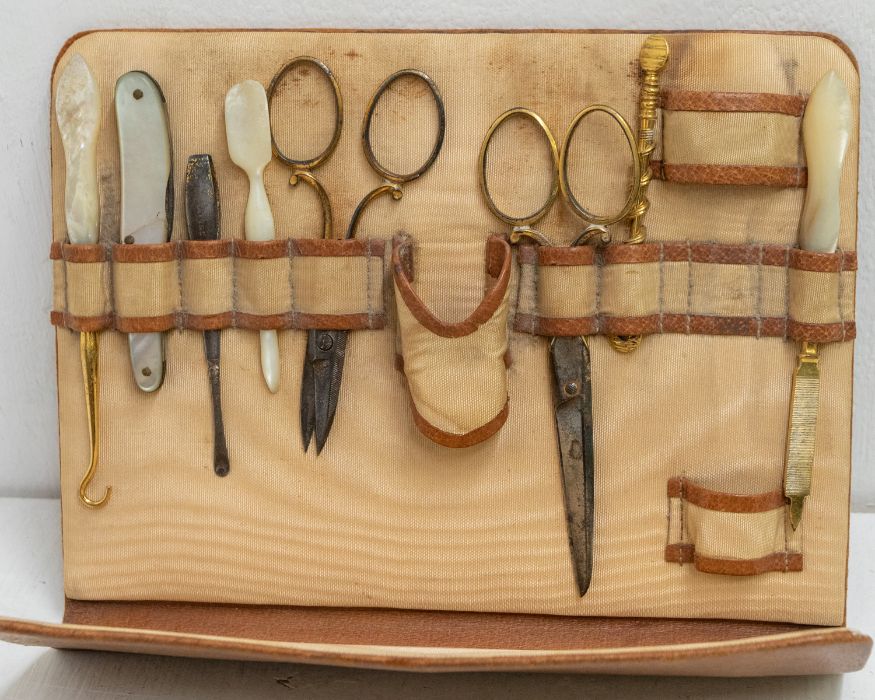 A Victorian silver gilt mounted hob nail cut travelling dressing table set, the mounts hallmarked by - Image 4 of 5