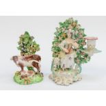 Two early Derby factory porcelain figures, i.e. lady musician -  a mantel candlestick of a lady