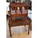 A 19th century mahogany butler's tray on a stand, together with a mahogany Canterbury with a