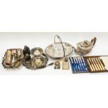 A collection of early to mid 20th century silver plated items, including fruit baskets, flatware,