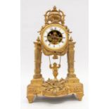 Late 19th Century Gilt Spelter French mantle clock on Gilt wooden stand.