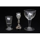 2 x 19th century drinking glasses and pewter and glass Art Nouveau vase