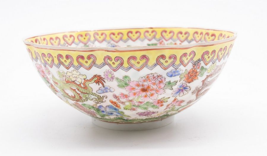 A boxed Famille Jaune eggshell porcelain Chinese bowl with 5-claw dragon, Republic era, seal mark to - Image 2 of 8