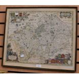 A framed 18th century map of Warwickshire