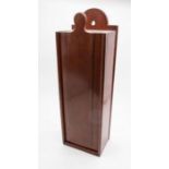 A 19th century slender mahogany candle box with sliding lid - could hang on a wall or be left flat