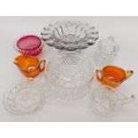 A collection of 20th century glass wares - carnival, ruby and cut glass - including bowls, pots,