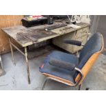 Steel workshop desk and chair. THIS ITEM IS OFF SITE AND SHOULD BE COLLECTED FROM VENDOR’s ADDRESS