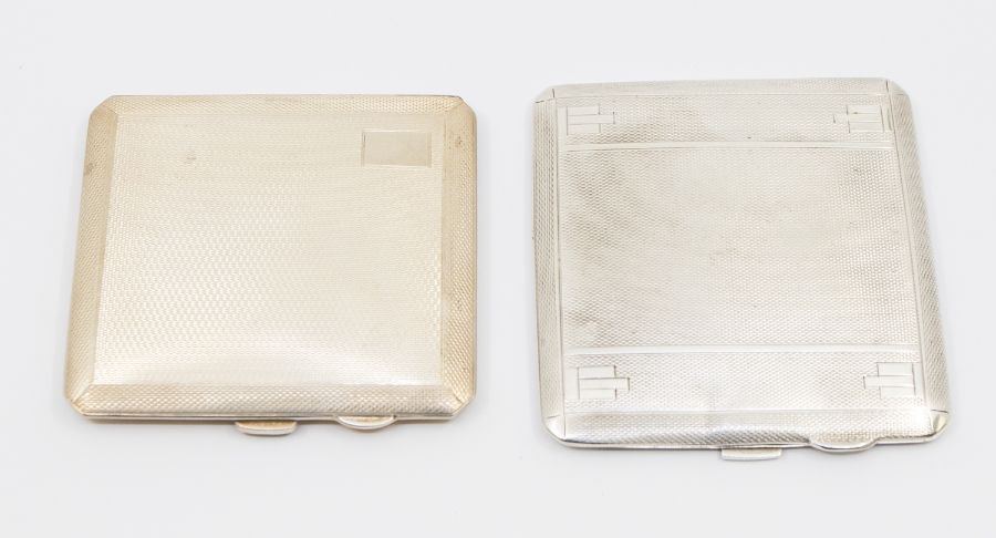 An Art Deco Chester silver stylised engine turned decorated cigarette case hallmarked by EJ
