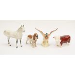 Beswick - A mallard in flight, a Bull (chip to one hoof), A grey dapple horse and a cocker spaniel.