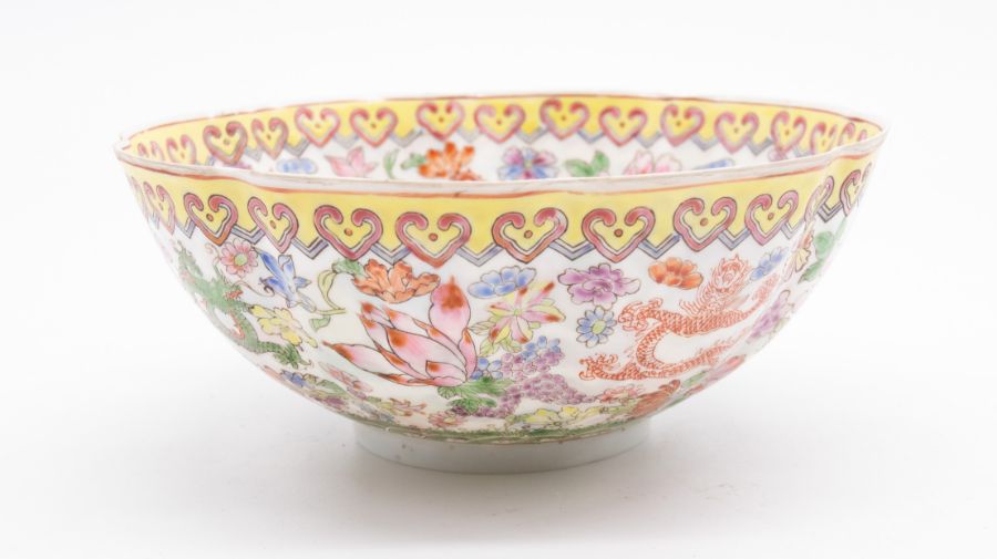 A boxed Famille Jaune eggshell porcelain Chinese bowl with 5-claw dragon, Republic era, seal mark to - Image 5 of 8