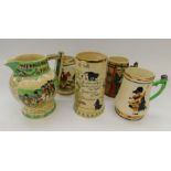 A large collection of Staffordshire 'Widdicombe Fair' musical tankards and jugs