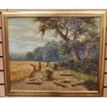 Henry John Livens (1848-1943) Oil on canvas of Harvest Fields, signed lower left. Within gilt frame.