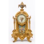 A lovely French champleve decorated mantel clock With single train movement . 2" dial, Arabic