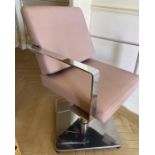 Salon/Barber chair, chrome base and armrests, hydraulic foot operated height adjustment fully