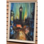 ***WITHDRAWN*** A 1960s/ 1970s acrylic on canvas of a cityscape, 60 x 90cm, framed, along with a