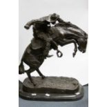 After Frederic Remington (American, 1861-1909) The Broncho Buster (Cowboy) bronze, inscribed, approx
