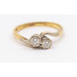 A diamond and 18ct gold two stone ring, total diamond weight approx 0.20ct, size S, total gross