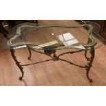 A mid 20th century, gilt metal, glass-topped coffee table