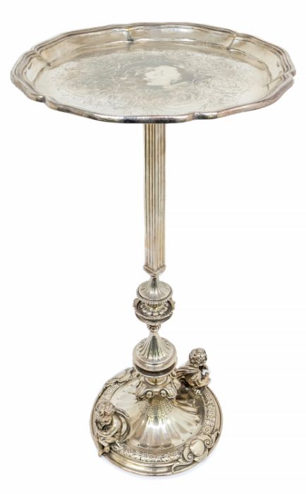 Elkington & Co: A Victorian silver plated occasional table, shaped detachable circular top with