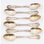 A set of six Victorian Scottish silver Queens pattern teaspoons, initialled to terminals, all