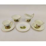 J Barlow: A Royal Crown Derby part tea service in the  Hunting Dogs pattern, gilt rims to all.