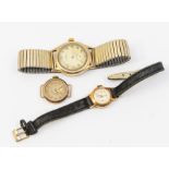 A collection of three 9ct gold wristwatches to include a gents vintage Zodiac on later plated strap,