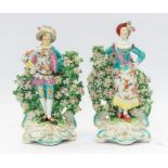 Pair of Chelsea Derby figures of Ranelagh dancers circa 1765-70 , 27cm high restoration to both