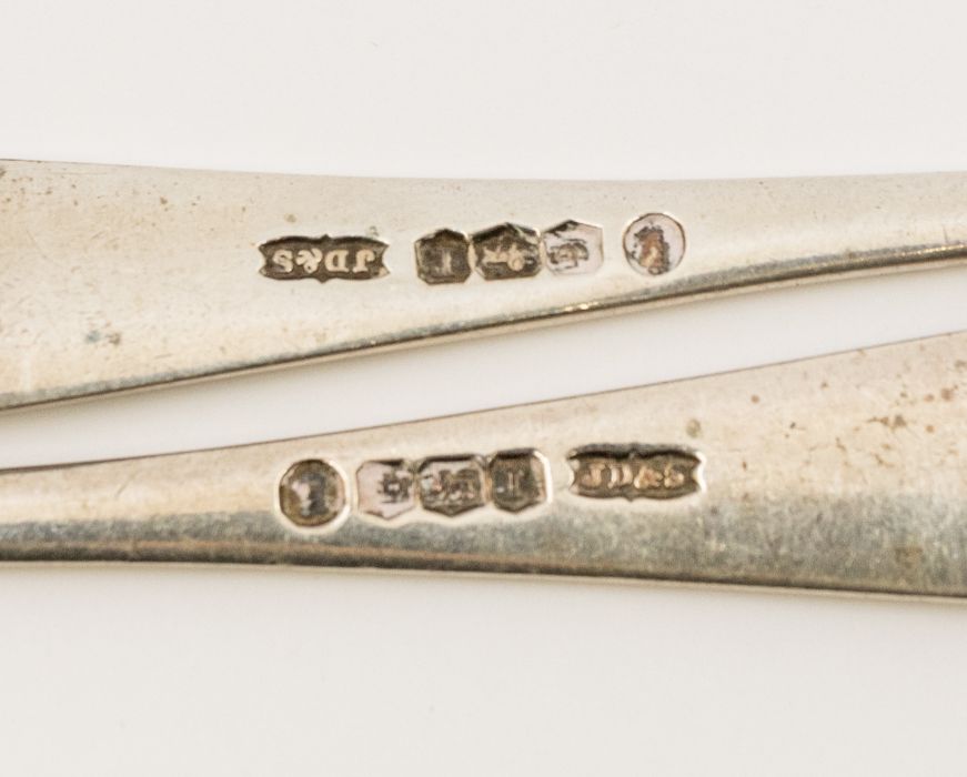 Three Sheffield silver teaspoons, all initialled to terminals and hallmarked by James Dixon and - Image 2 of 2