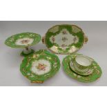 Late 19th/ early 20th century Royal Crown Derby plate, bowls and comports HN345784, green ground