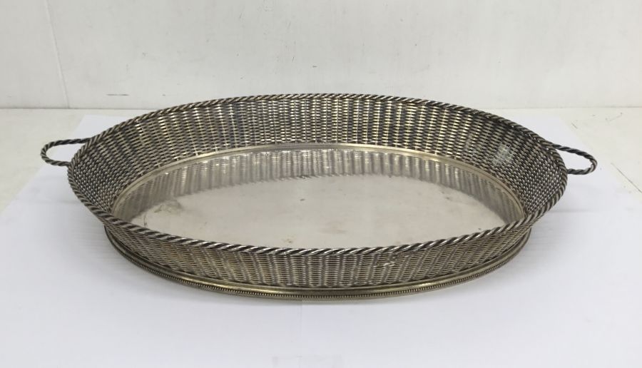 A French late 19th century / early 20th century silver plated basket weave style galleried tray by - Image 2 of 9