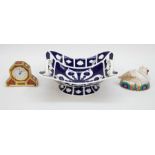 Royal Crown Derby 1128 Imari mantel clock, second quality; Royal Crown Derby silver stopper