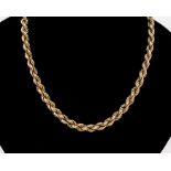 A 9ct gold graduated rope twist chain necklace, widest section approx 6mm, length approx 420mm,