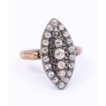 A Victorian diamond and 9ct gold cluster ring, comprising a marquise shaped top set with small old