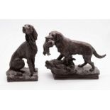 Two resin bronzed figures of hunting dogs